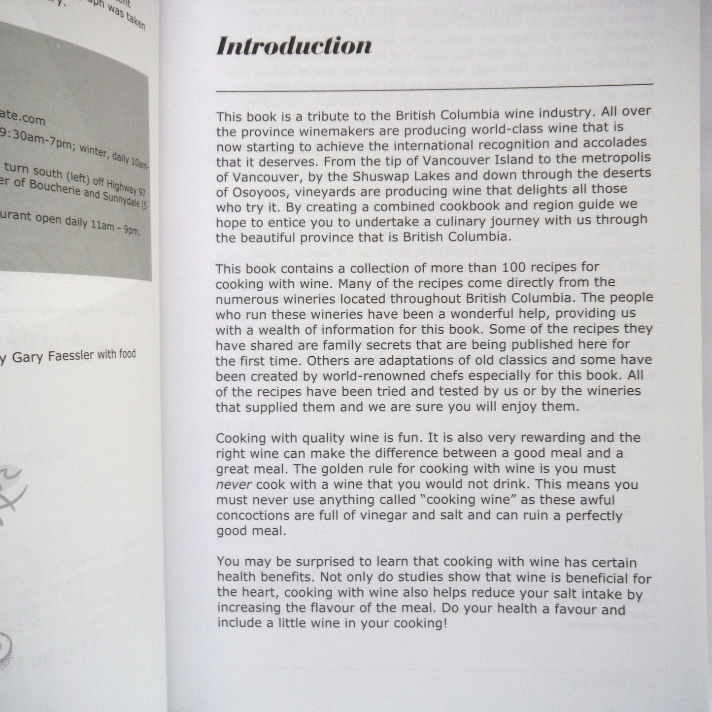 COOKING WITH BC WINE, A Guide to the Wineries of British Columbia, by Troy & Cheryl-Lynn Townsin (2009 SIGNED)