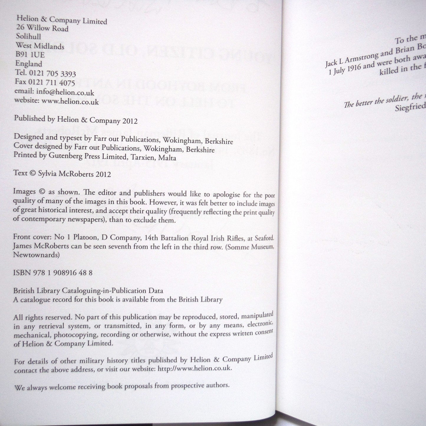 YOUNG CITIZEN OLD SOLDIER, From boyhood in Antrim to hell on the Somme: The Journal of Rifleman James McRoberts, Edited by David Truesdale (1st Ed. SIGNED)