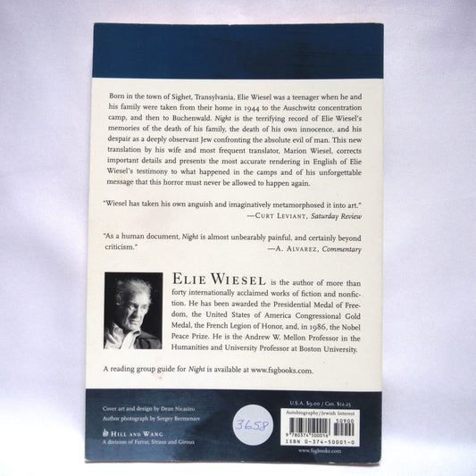 NIGHT, The Novel by Elie Wiesel, in a New Translation by Marion Wiesel, 2006