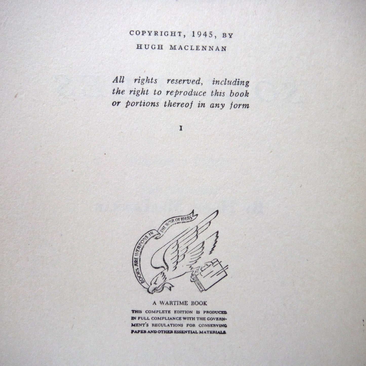 TWO SOLITUDES, by Hugh MacLennan: The RARE Edition by Duell, Sloan and Pearce of New York, USA (1945 1st Ed.)