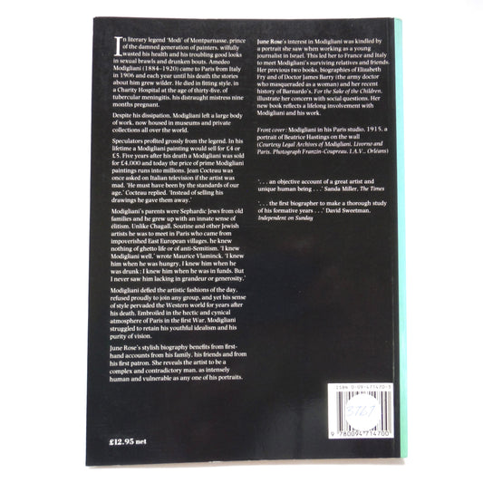 MODIGLIANI, The Pure Bohemian, by June Rose (1992 1st Ed.)