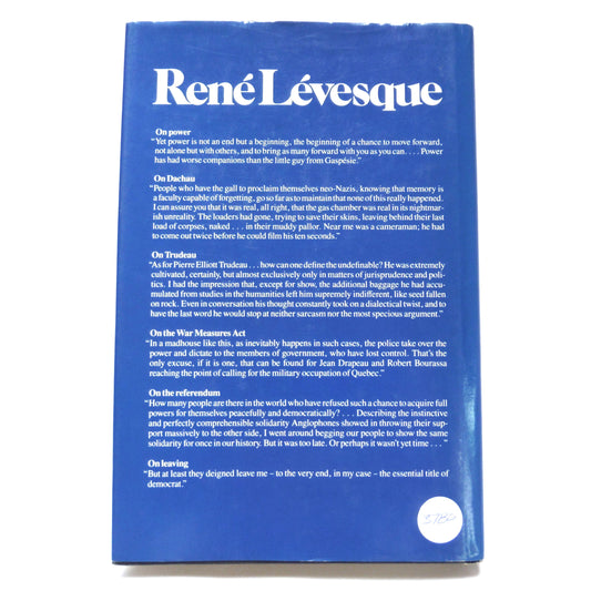 MEMOIRS, by Rene Levesque, Translated by Philip Stratford (1986 1st Ed.)