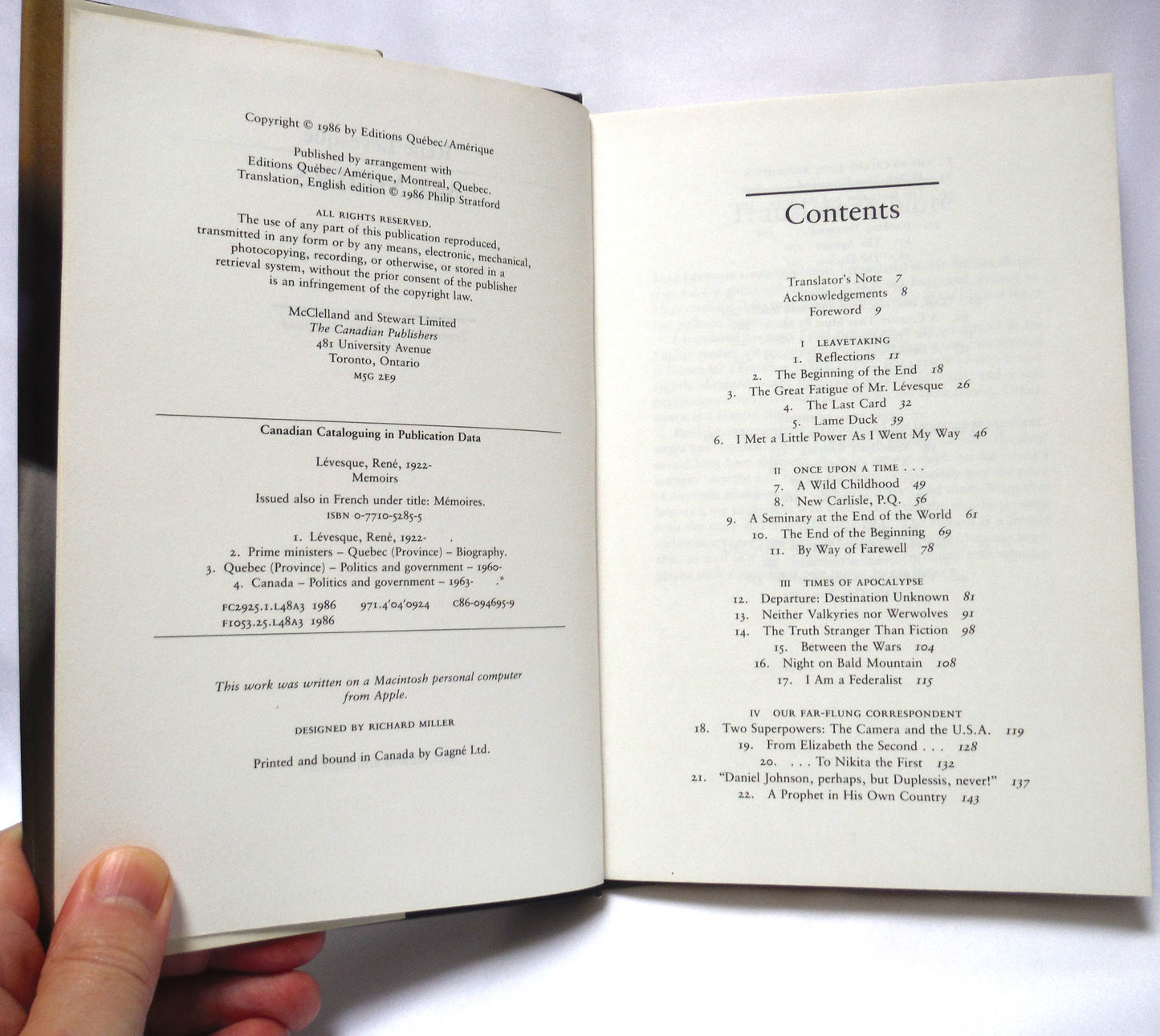 MEMOIRS, by Rene Levesque, Translated by Philip Stratford (1986 1st Ed.)
