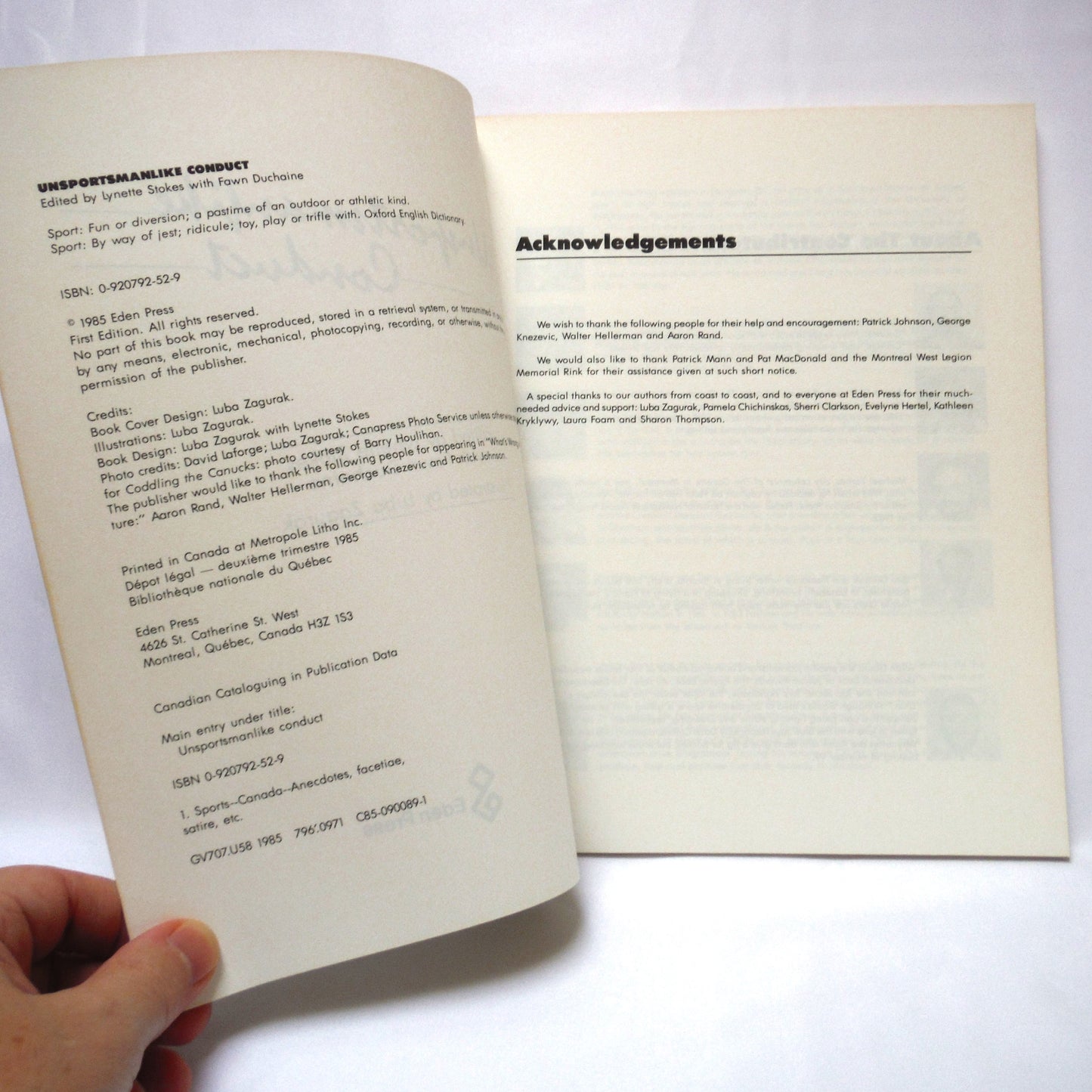 UNSPORTSMANLIKE CONDUCT, Edited by Lynette Stokes with Dawn Duchaine (1985 1st Ed.)