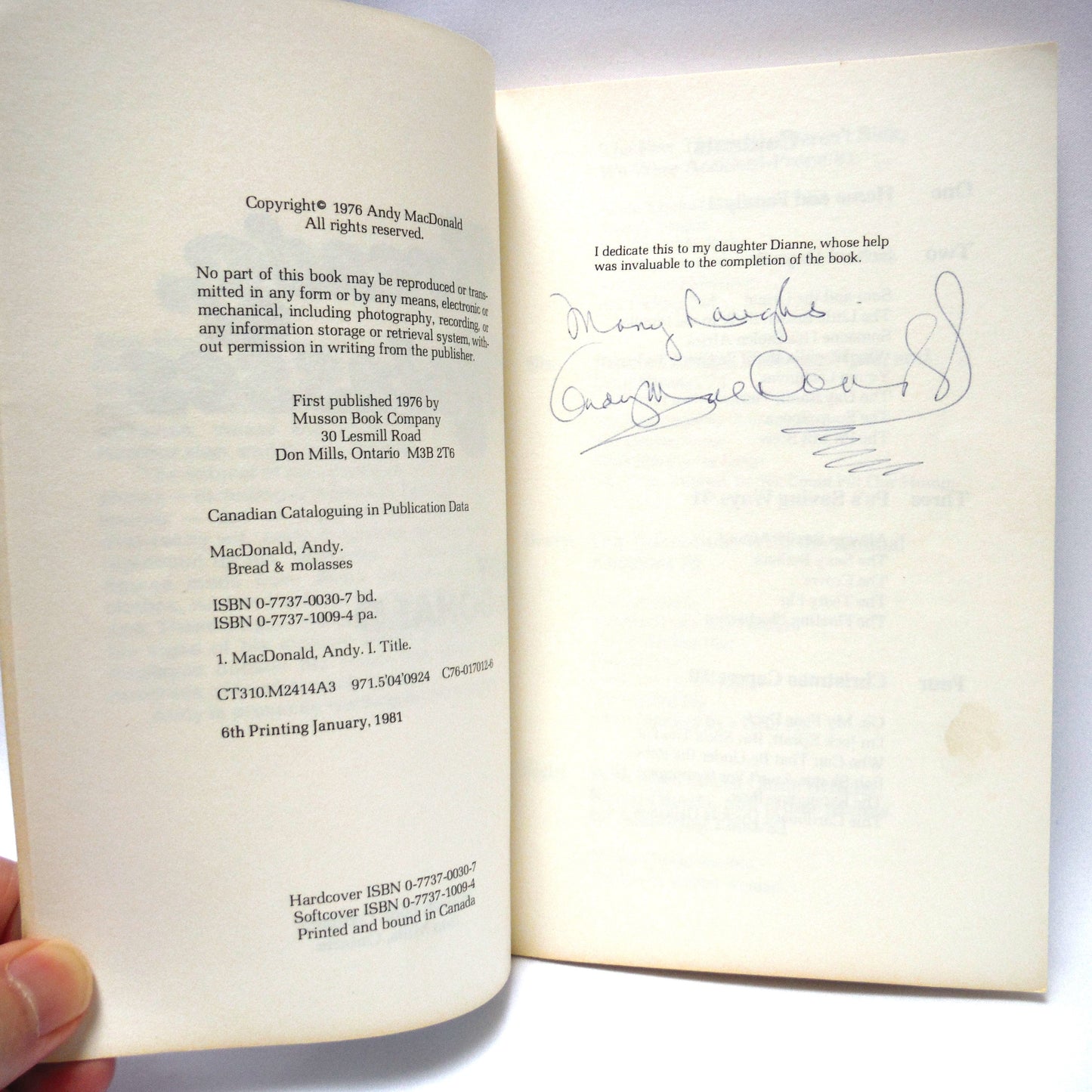BREAD & MOLASSES, The countless crazy capers of a poor Cape Breton coal miner's son in the hungry thirties, by Andy MacDonald (1st Ed. SIGNED)