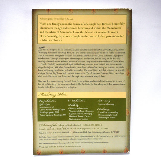 CHILDREN OF THE DAY, A Novel by Sandra Birdsell (1st Ed. SIGNED)