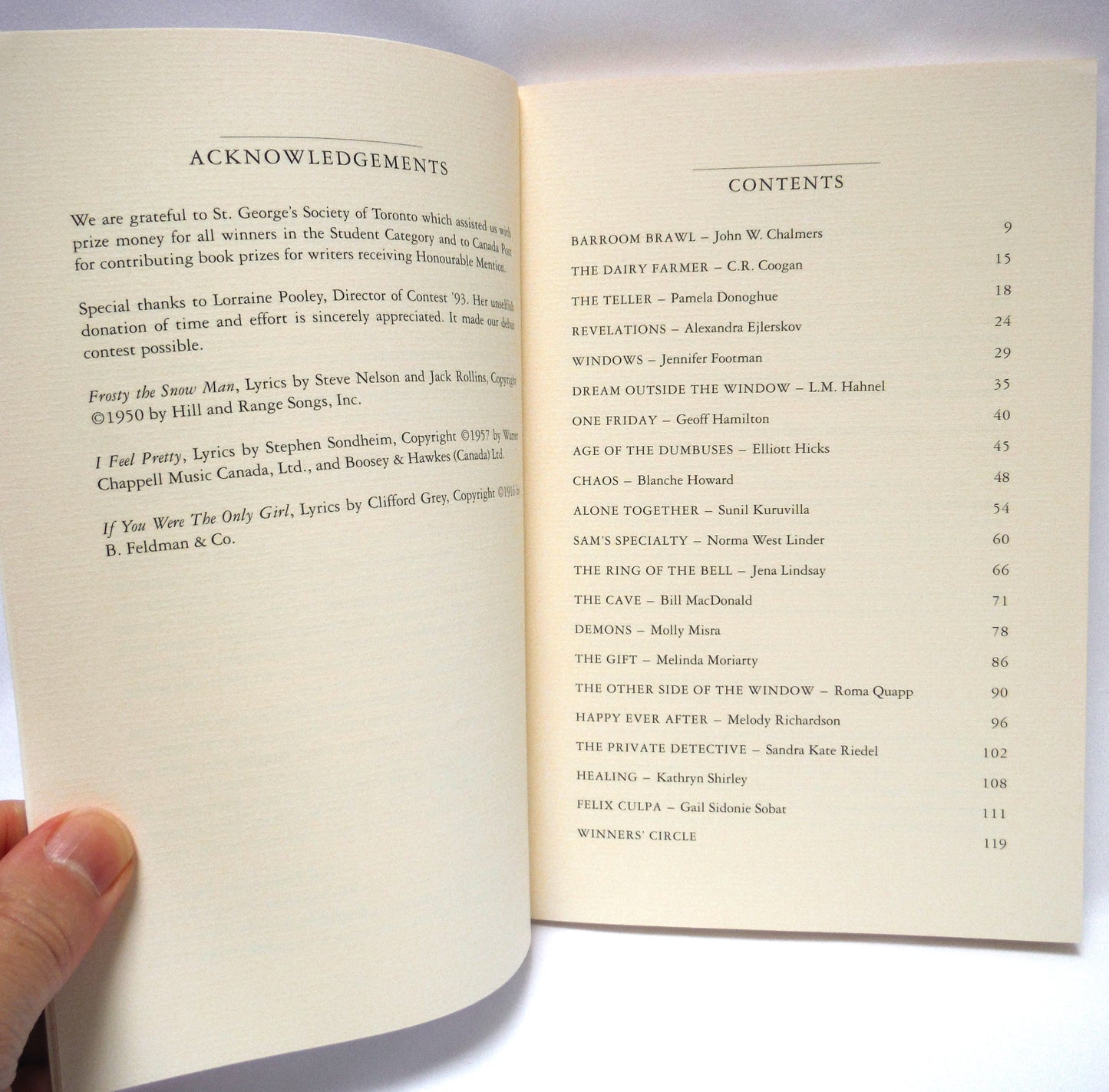 WINNERS CIRCLE, The First Collection of 20 Winning Entries from the Toronto Short Story Competition (1993 1st Ed.)