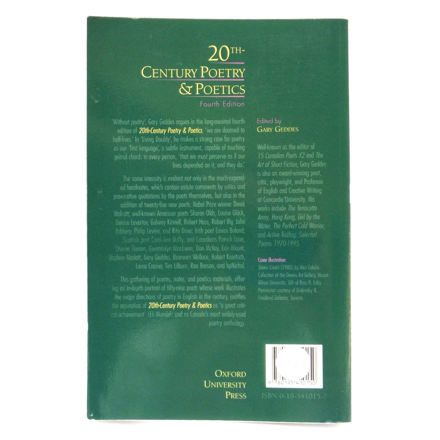 20th CENTURY POETRY & POETICS, Fourth Edition, Edited by Gary Geddes (1996 4th Ed.)