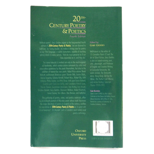 20th CENTURY POETRY & POETICS, Fourth Edition, Edited by Gary Geddes (1996 4th Ed.)