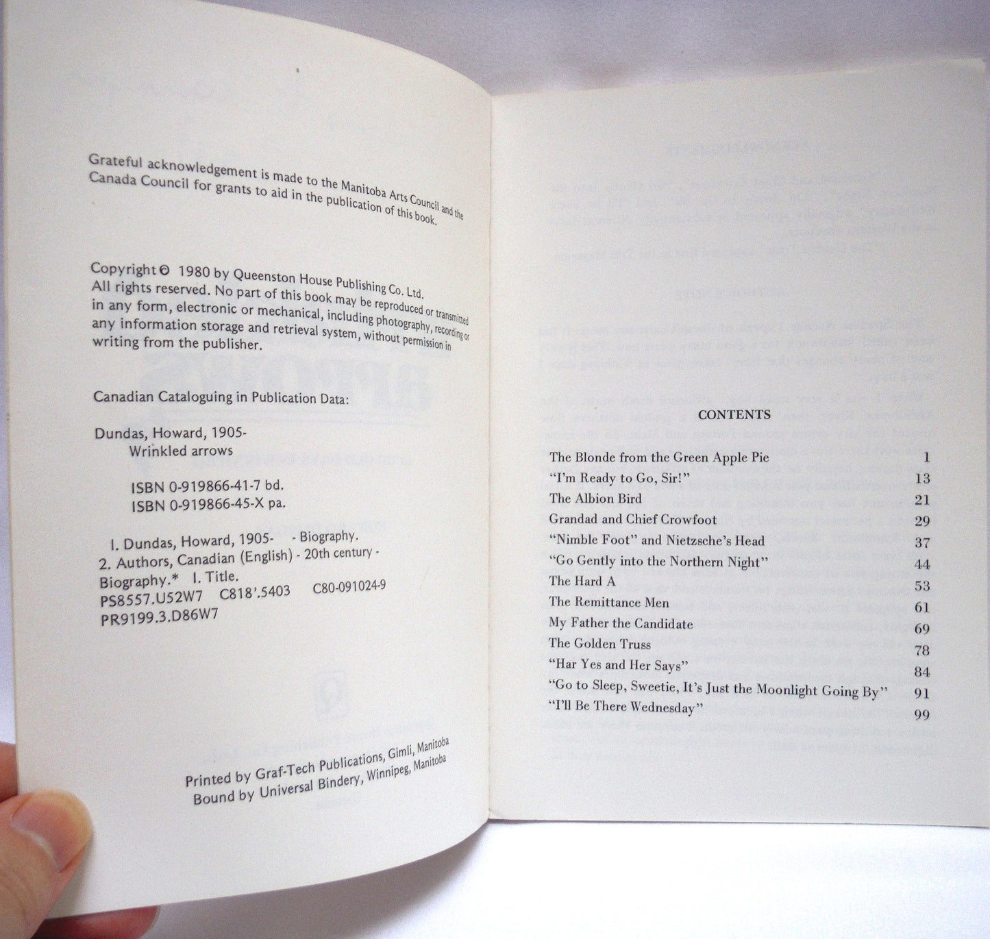 WRINKLED ARROWS, Good Old Days In Winnipeg by Howard Dundas (1980 1st Ed.)