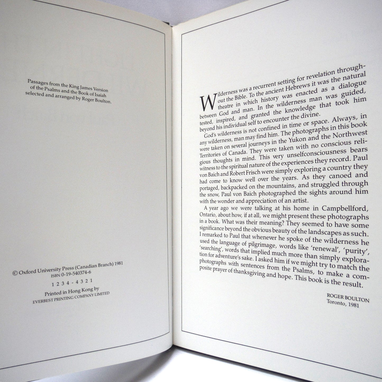 LIGHT IN THE WILDERNESS, A Photographic Journal by Paul von Baich (2000 1st Ed.)