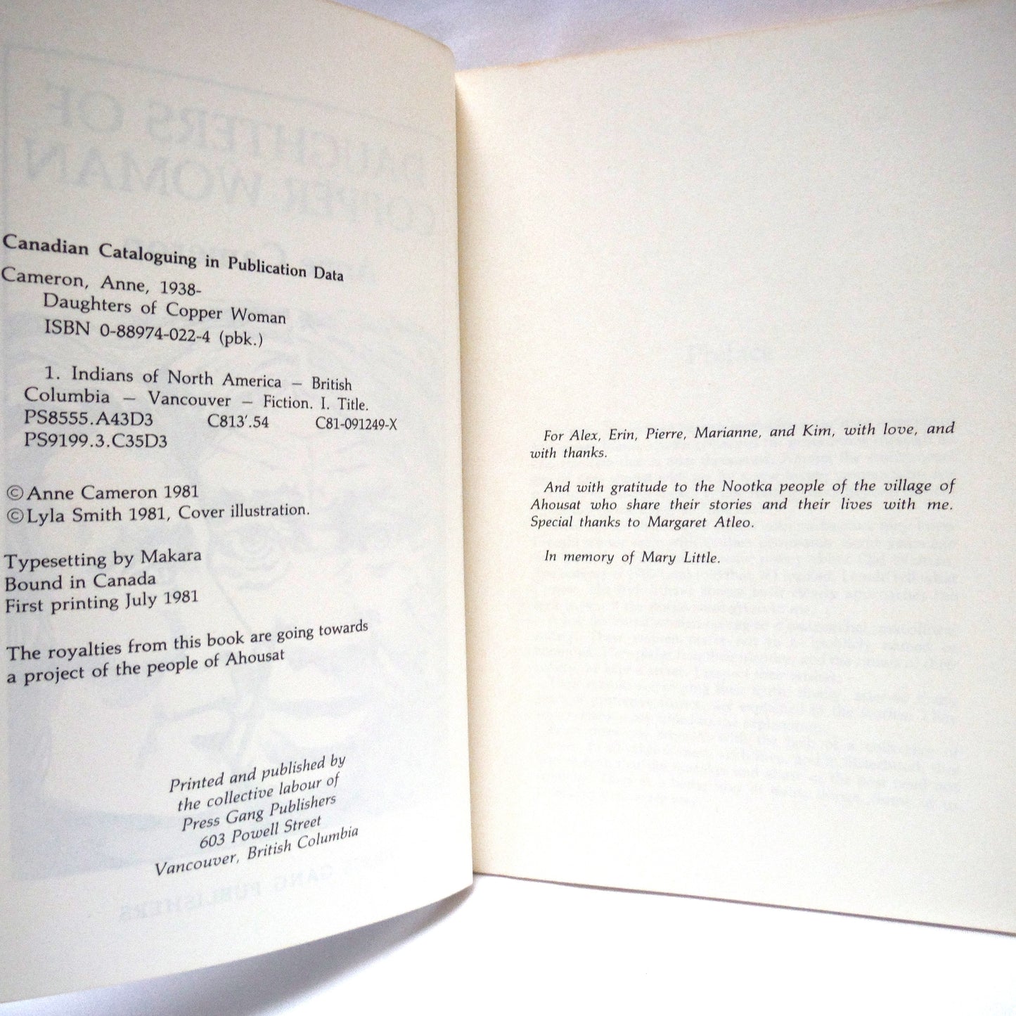 DAUGHTERS OF COPPER WOMAN, Stories by Anne Cameron (1st Ed. SIGNED)