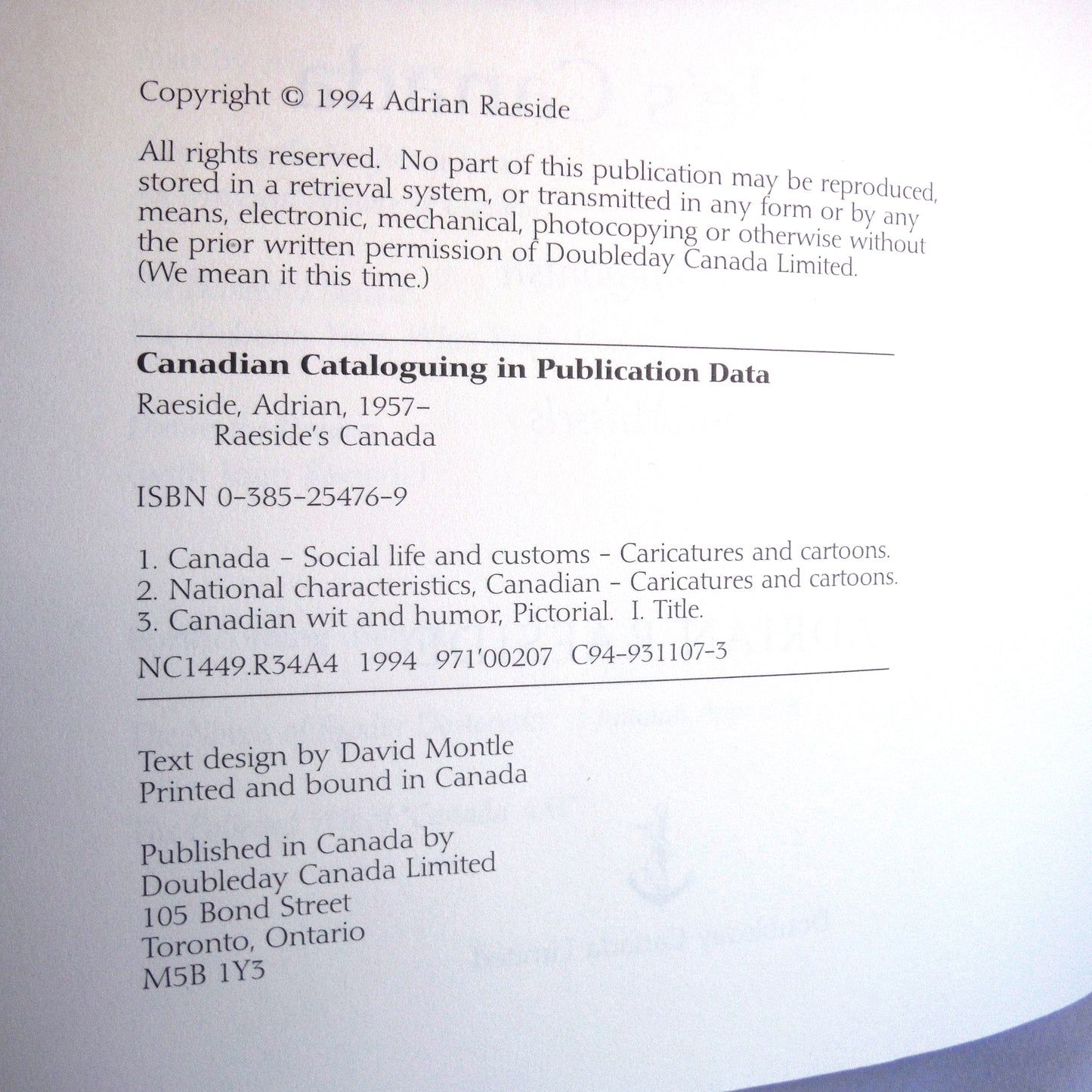RAESIDE'S CANADA, From Antigonish to Zebra Mussels, Political Cartoons by Adrian Raeside (1994 1st Ed.)