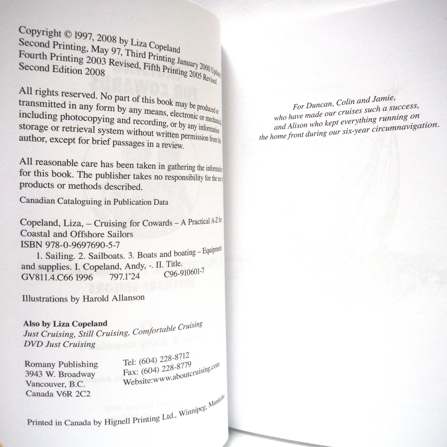 CRUISING FOR COWARDS, A Practical A-Z For Coastal and Offshore Sailors, by Liza & Andy Copeland (2008 SIGNED)