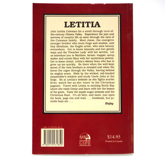 LETITIA, An Ottawa Valley Novel by Beverley Dixon Mallette (1st Ed. SIGNED)