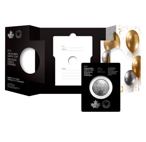 2022 Royal Canadian Mint $5 Pure Silver Coin 1 oz. 99.99% - TREASURED SILVER MAPLE LEAF COIN: Happy Birthday! Joyeux Anniversaire!