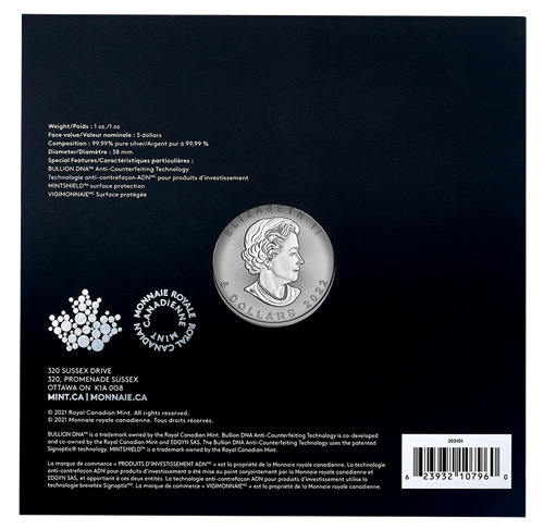 2022 Royal Canadian Mint $5 Pure Silver Coin 1 oz. 99.99% - TREASURED SILVER MAPLE LEAF COIN: Happy Birthday! Joyeux Anniversaire!