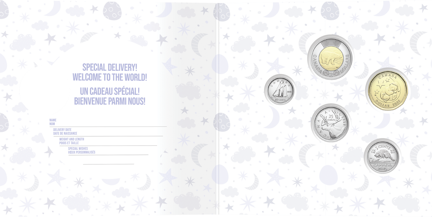 BABY BORN IN 2025! Royal Canadian Mint Greeting Card & 5-Coin Gift Set