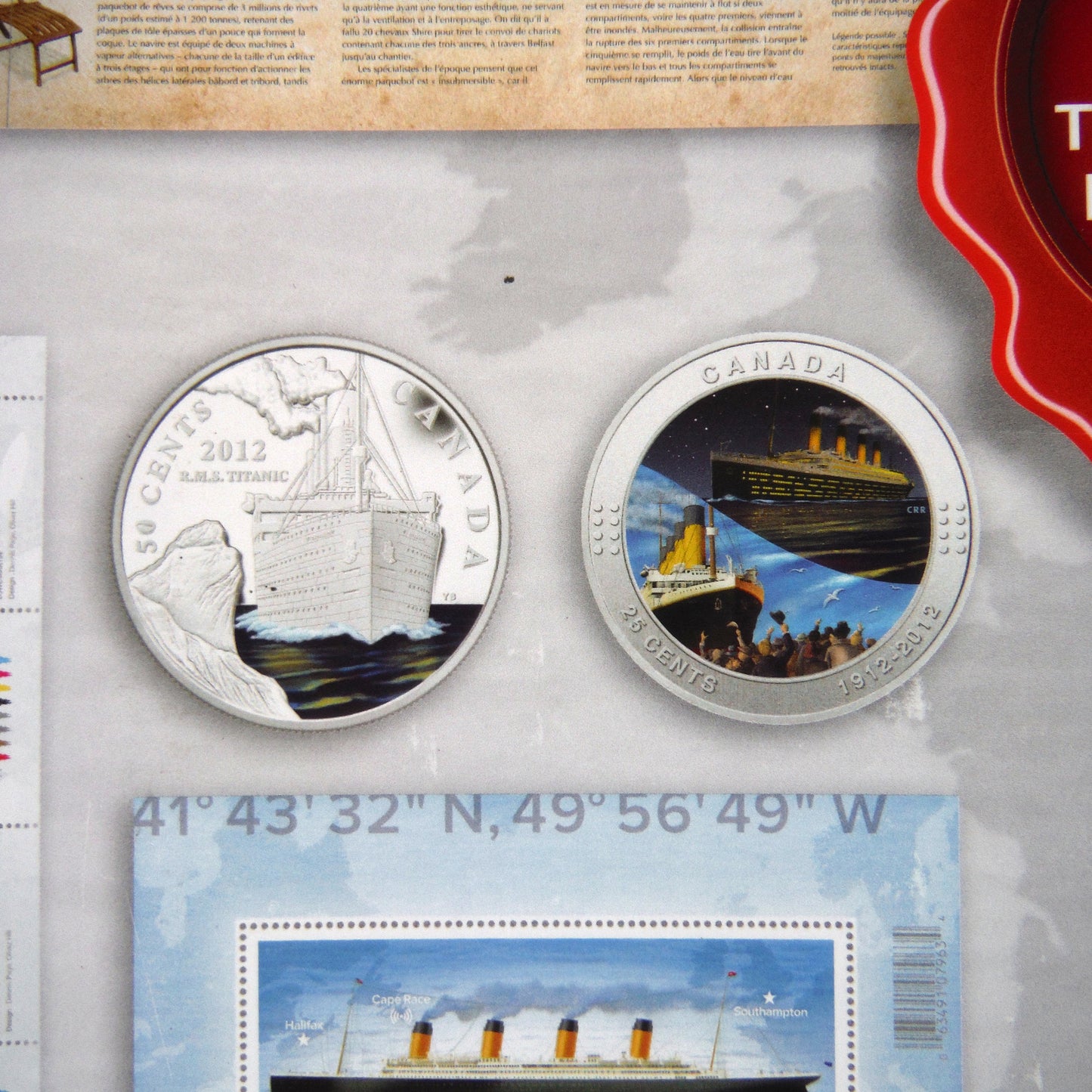 2013 TITANIC COLLECTOR'S SET, by Canada Post and The Royal Canadian Mint: Coloured Coin, Silver Coin, Stamps, and much more in a Leather Binder BRAND NEW CONDITION!