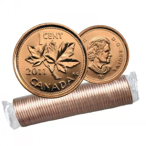 2010/2011 CANADIAN PENNY, TWO Brand New Uncirculated Full Rolls of 50 each (Magnetic & Non-Magnetic)