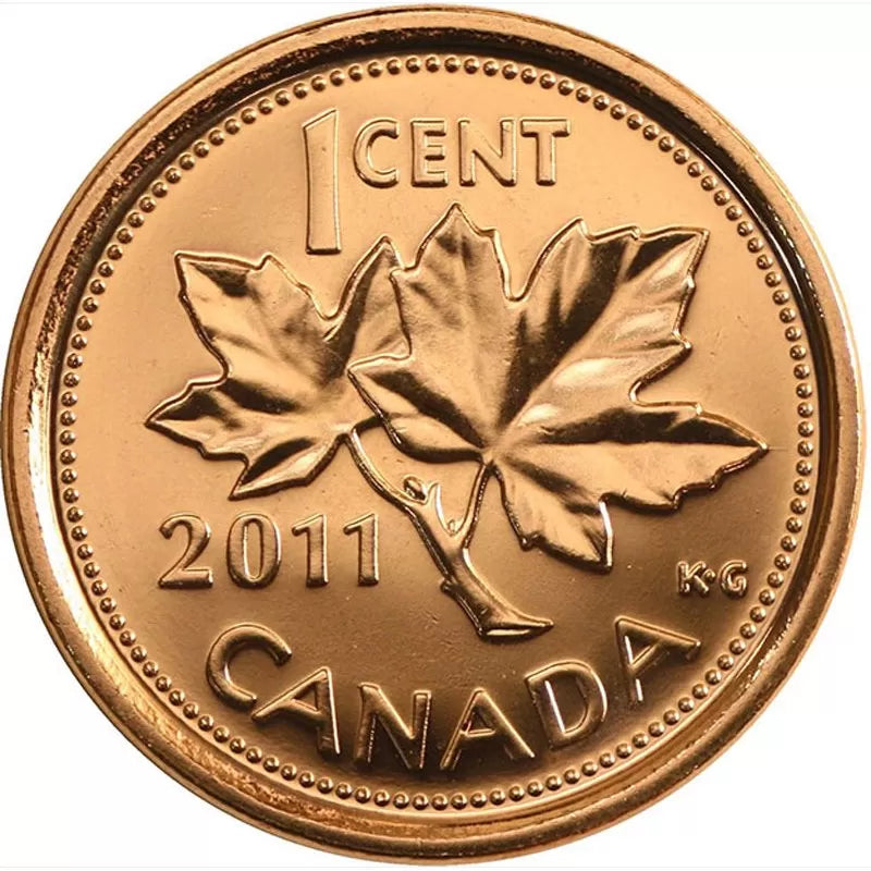 2010/2011 CANADIAN PENNY, TWO Brand New Uncirculated Full Rolls of 50 each (Magnetic & Non-Magnetic)
