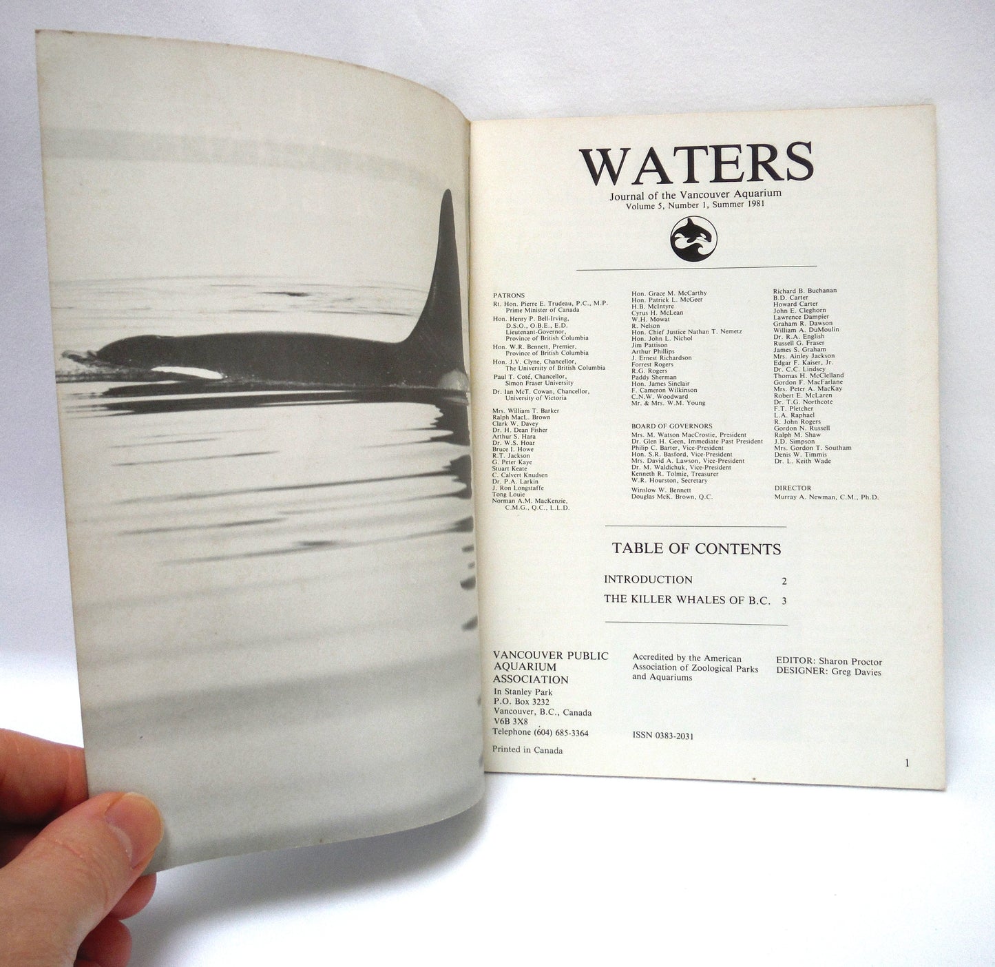 WATERS, Journal of the Vancouver Aquarium, Vol 5, Number 1, Summer 1981: THE KILLER WHALES OF B.C. (1973 1st Ed.)