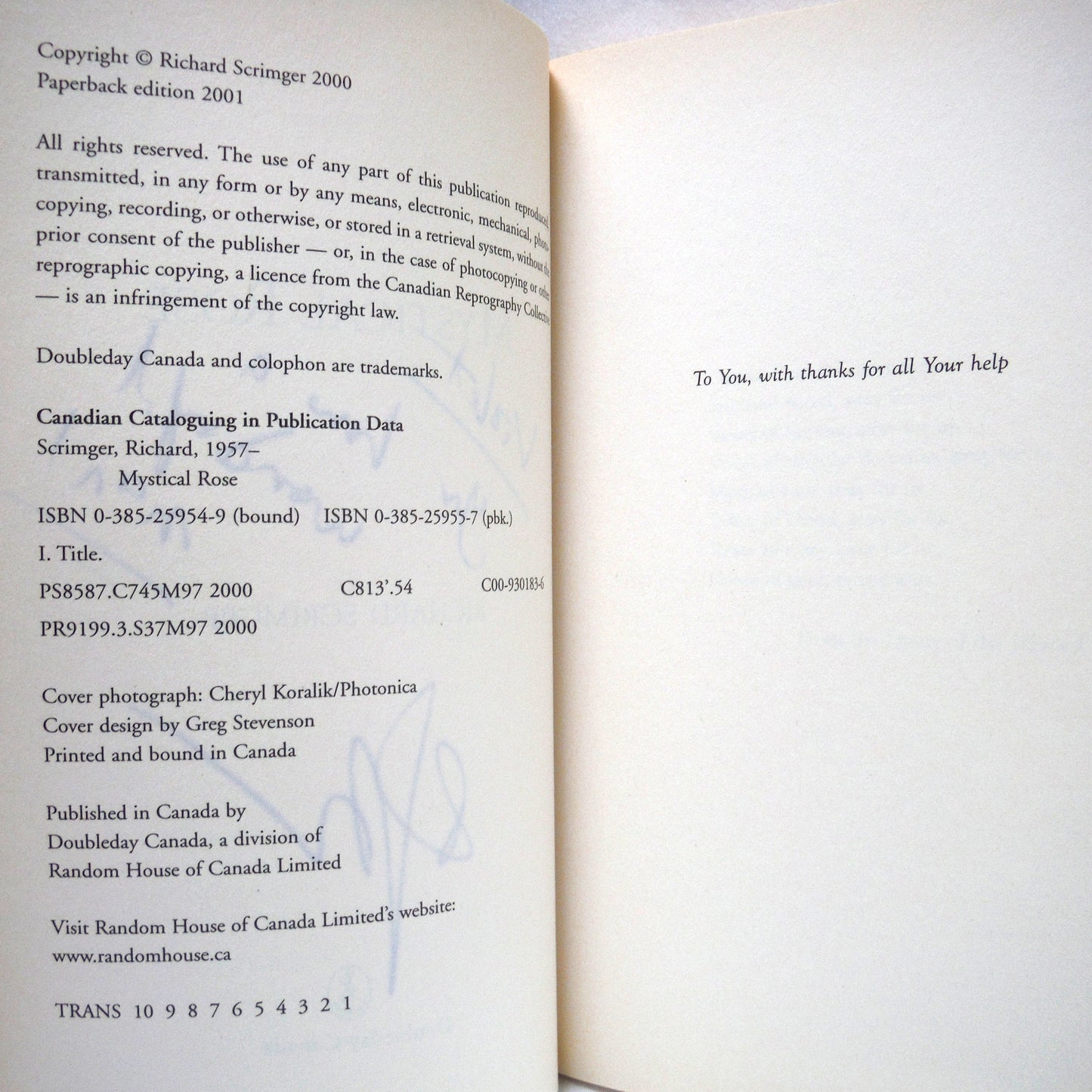 MYSTICAL ROSE, A Novel by Richard Scrimger (1st Ed. SIGNED)