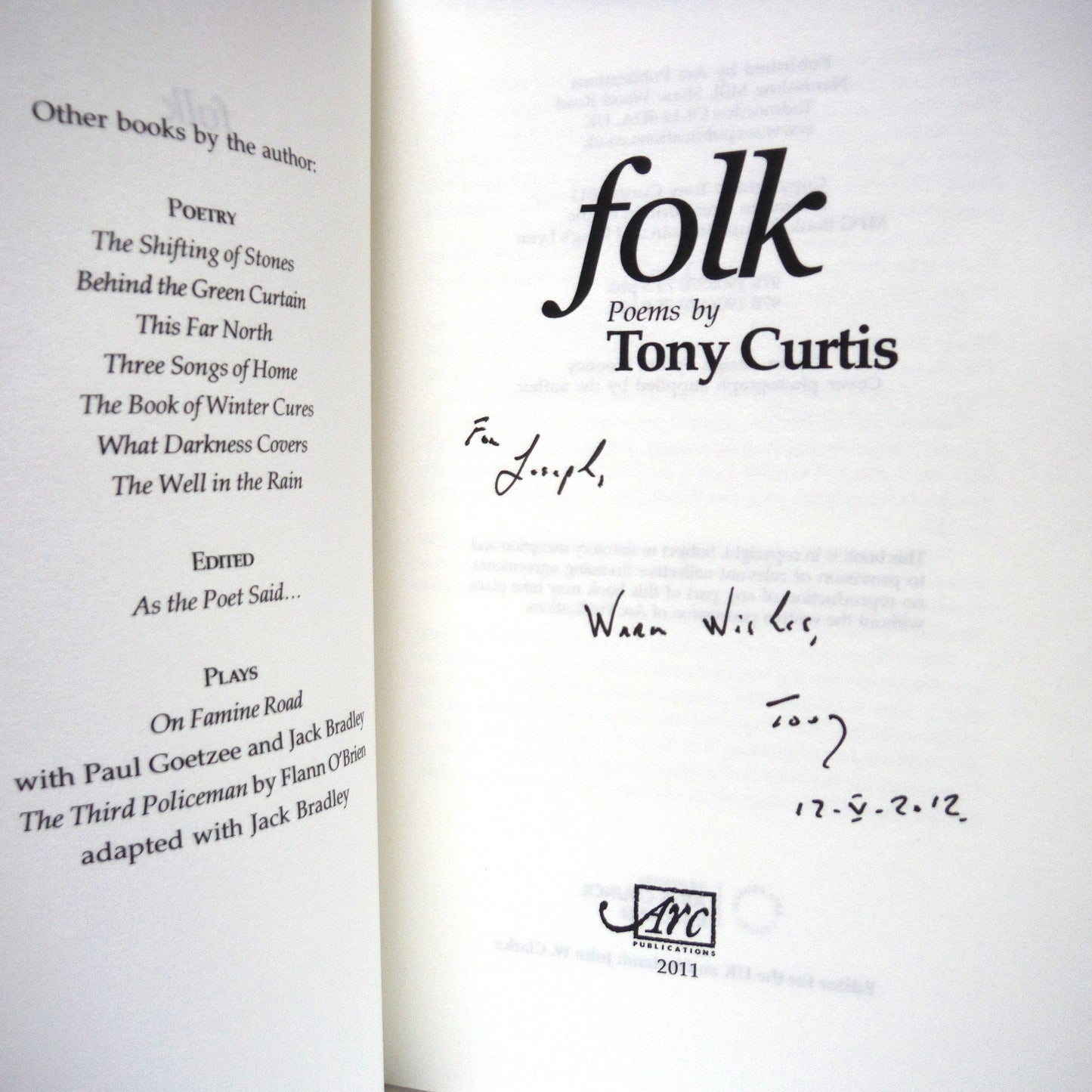 FOLK, Poems by Tony Curtis (1st Ed. SIGNED)