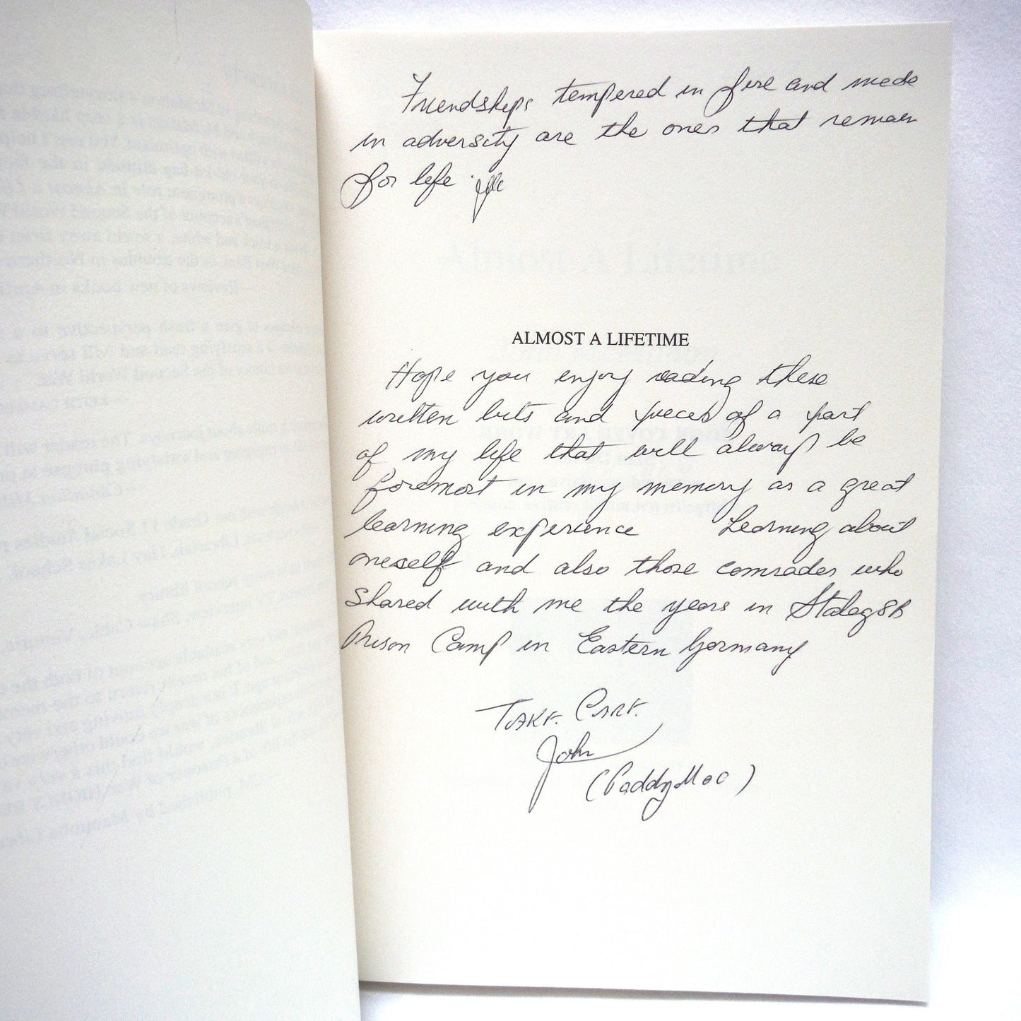ALMOST A LIFETIME, Who was the unknown woman? A True Story by John McMahon (1st Ed. SIGNED)