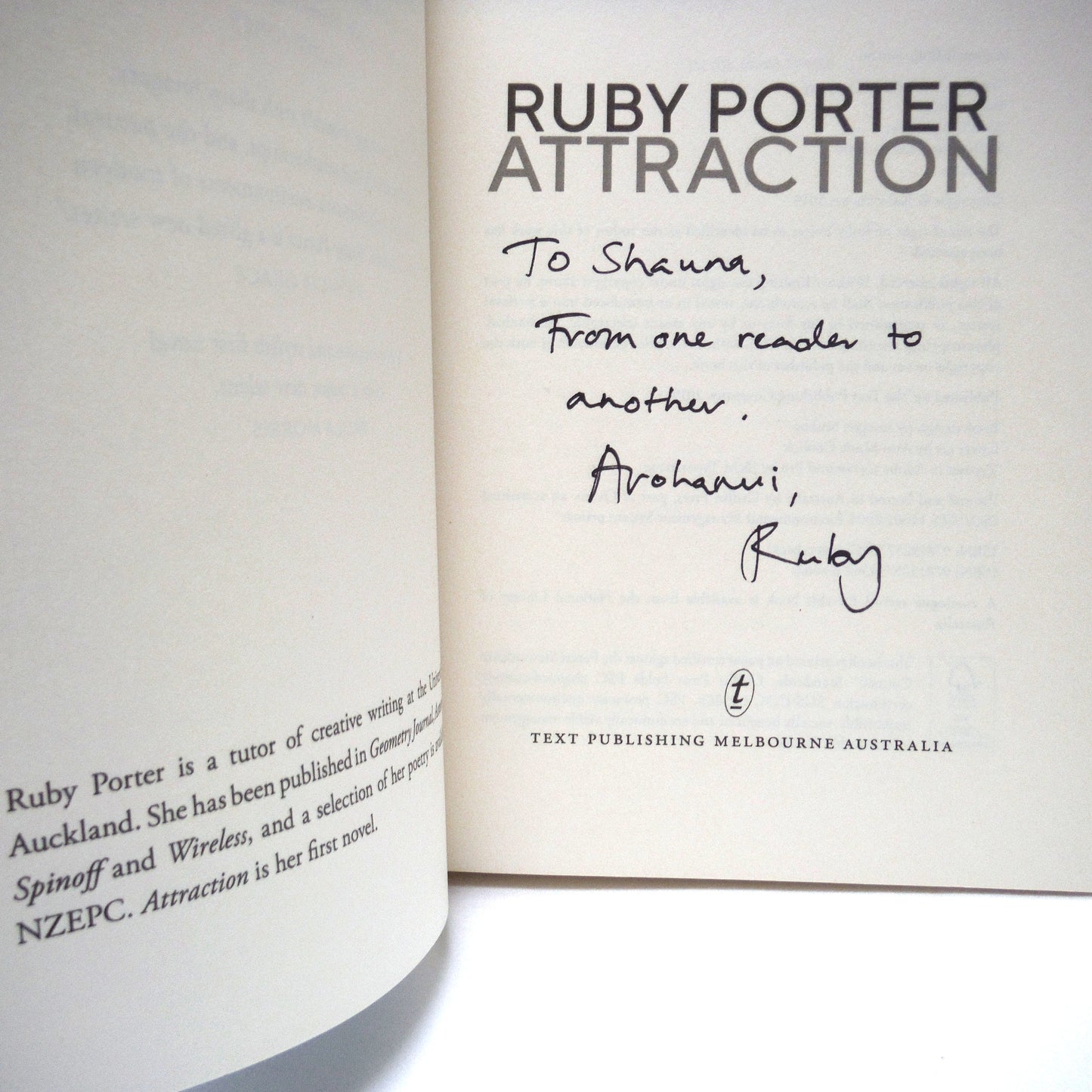 ATTRACTION, A Novel by Ruby Porter (1st Ed. SIGNED)