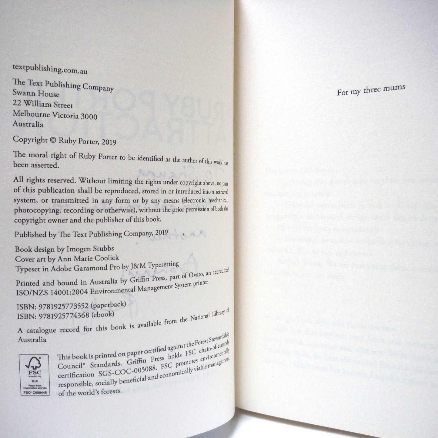 ATTRACTION, A Novel by Ruby Porter (1st Ed. SIGNED)