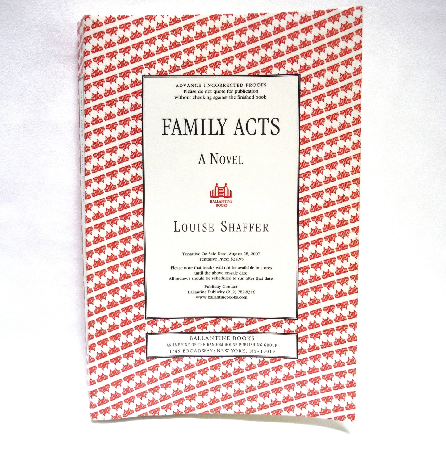 FAMILY ACTS, A Novel by Louise Shaffer. Bonus: Signed Letter (2007 1st Ed.)