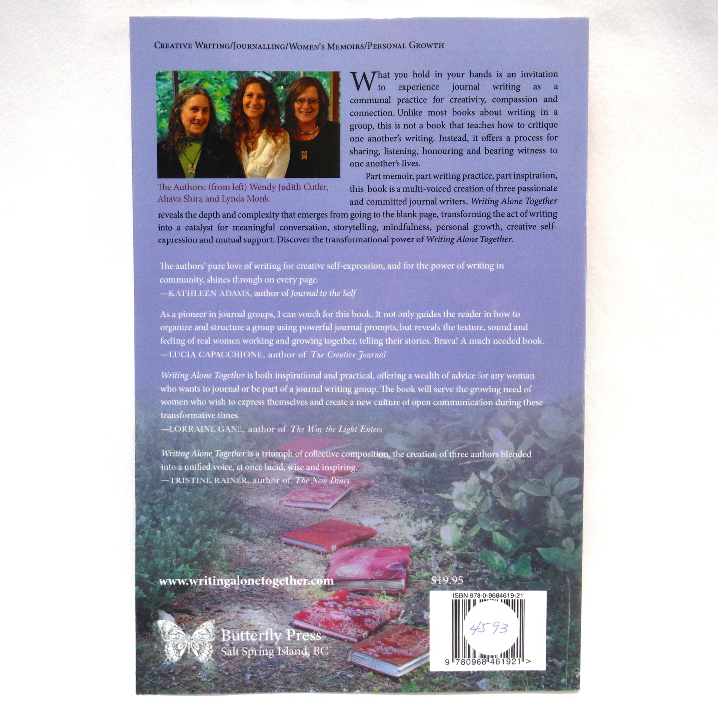WRITING ALONE TOGETHER, Journalling in a Circle of Women, by Wendy Judith Cutler, MA, Lynda Monk, MSW, RSW, CPCC, and Ahava Shira, PhD. (2014 1st Ed.)