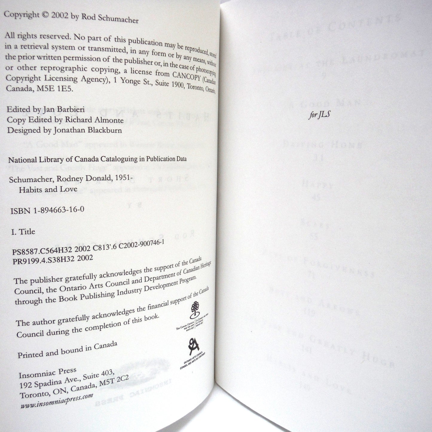 HABITS AND LOVE, Short Stories by Rod Schumacher (2002 1st Ed.)