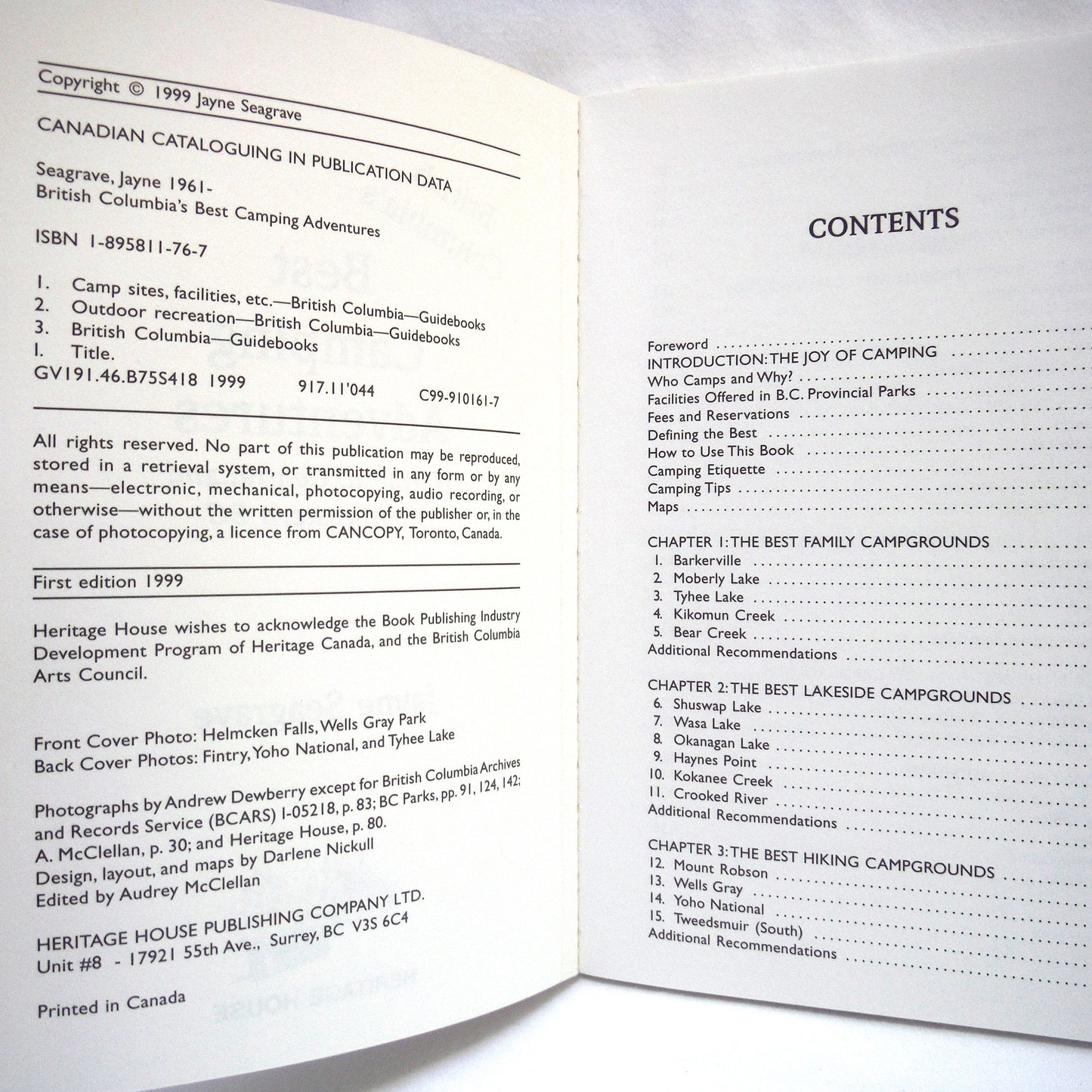 BEST CAMPING ADVENTURES of Northern, Central and Southeastern British Columbia, by Jayne Seagrave (1999 1st Ed.)