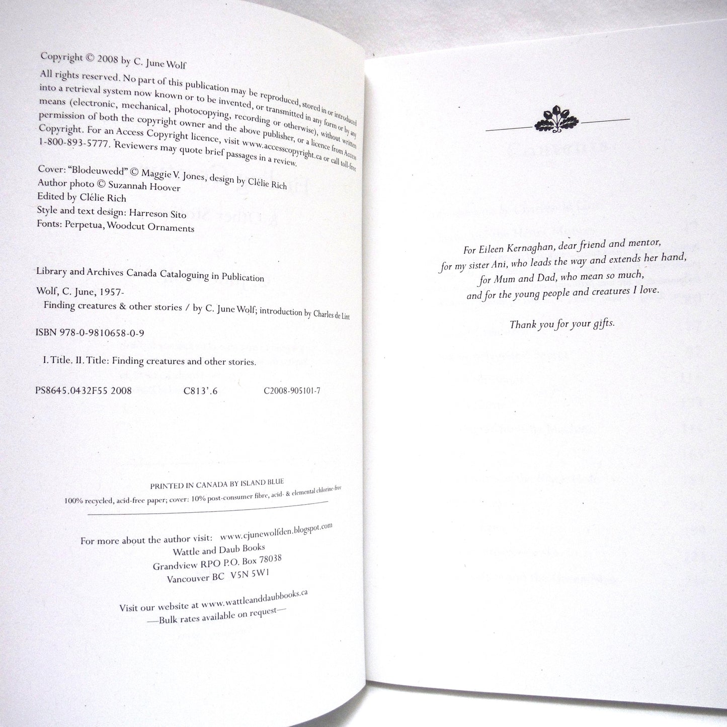 FINDING CREATURES and Other Stories, by C. June Wolf (2008 1st Ed.)