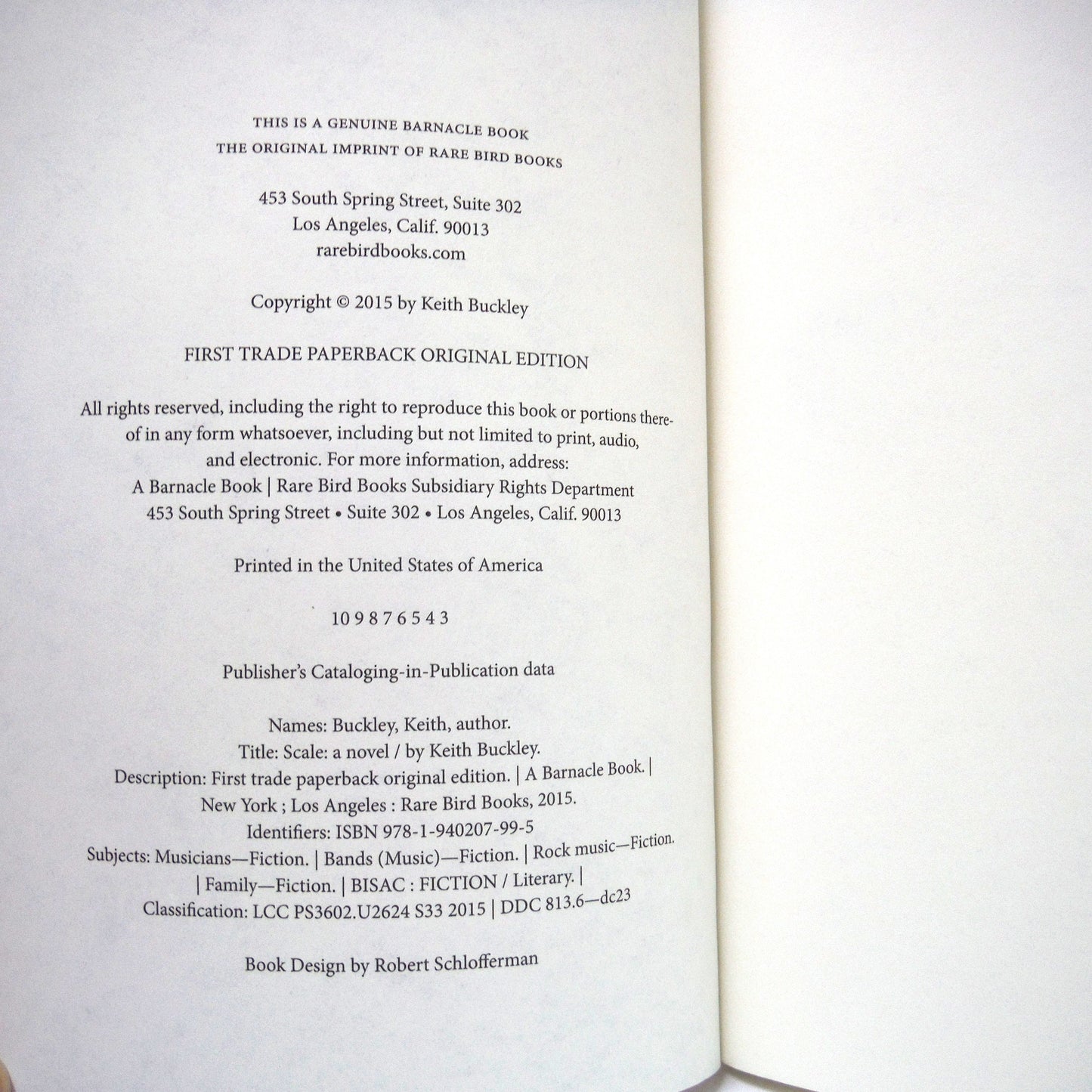 SCALE, A Novel by Keith Buckley (2015 1st Ed.)