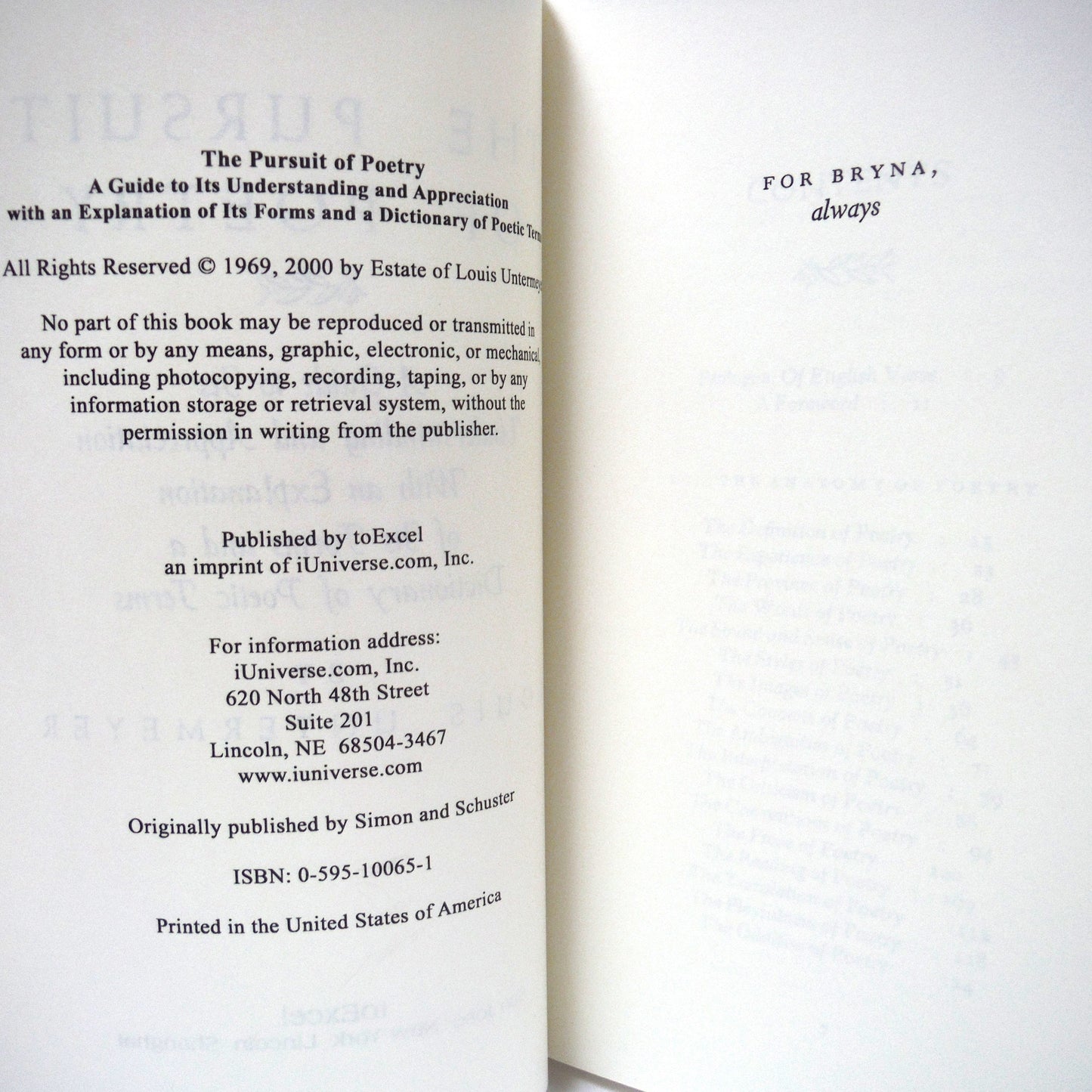 THE PURSUIT OF POETRY, A Guide to it's Understanding and Appreciation, by Louis Untermeyer (2000 1st Ed.)