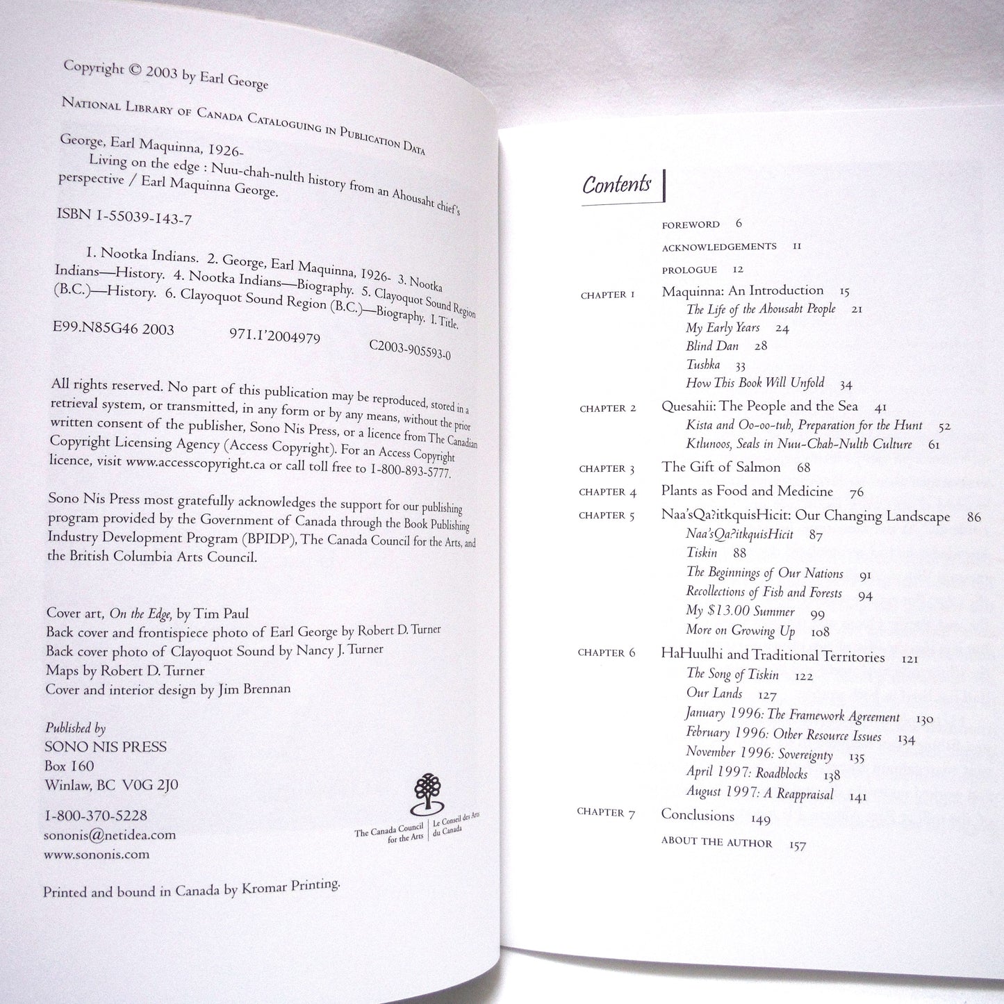 LIVING ON THE EDGE, Nuu-Chah-Nulth History From an Ahousaht Chief's Perspective, by Chief Earl Maquinna George (2003 1st Ed.)