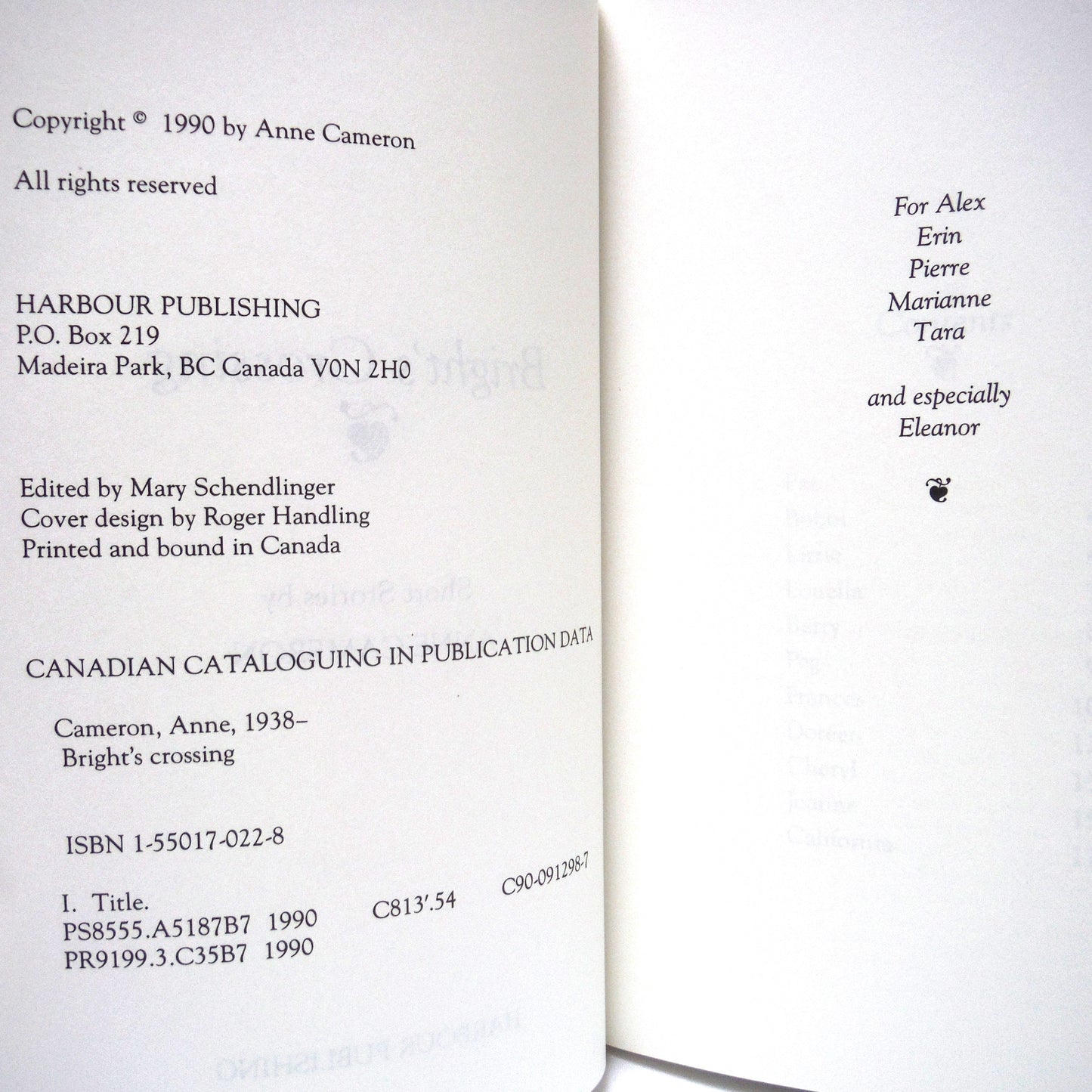 BRIGHT'S CROSSING, Short Stories by Anne Cameron (1990 1st Ed.)