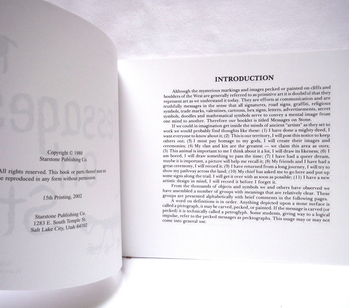 MESSAGES ON STONE, Selections of Native Western Rock Art, by William Michael Stokes and William Lee Stokes (2002 1st Ed.)