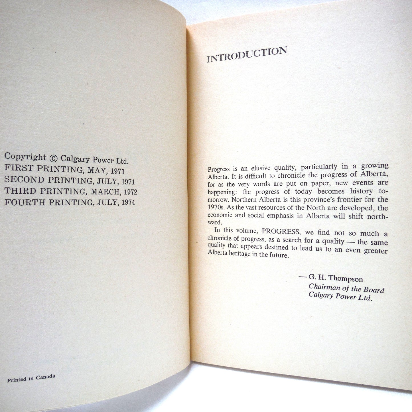 PROGRESS: Our Alberta Heritage Series, Written by Jacques Hamilton, Commissioned by Calgary Power Ltd. (1974 1st Ed.)