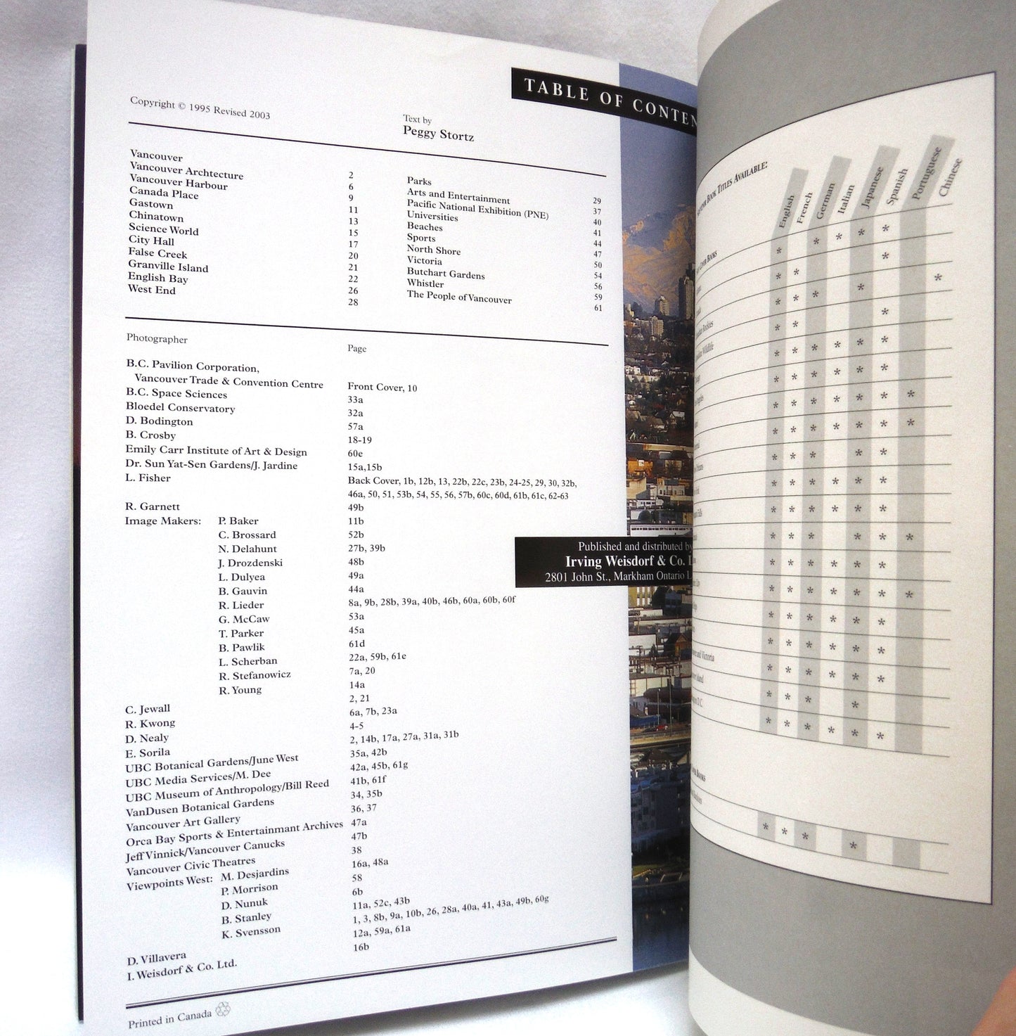 VANCOUVER AND VICTORIA, English Edition Souvenir Tour Guide, by Peggy Stortz and The Irving Weisdorf & Co. Ltd. (2003 1st Rev. Ed.)