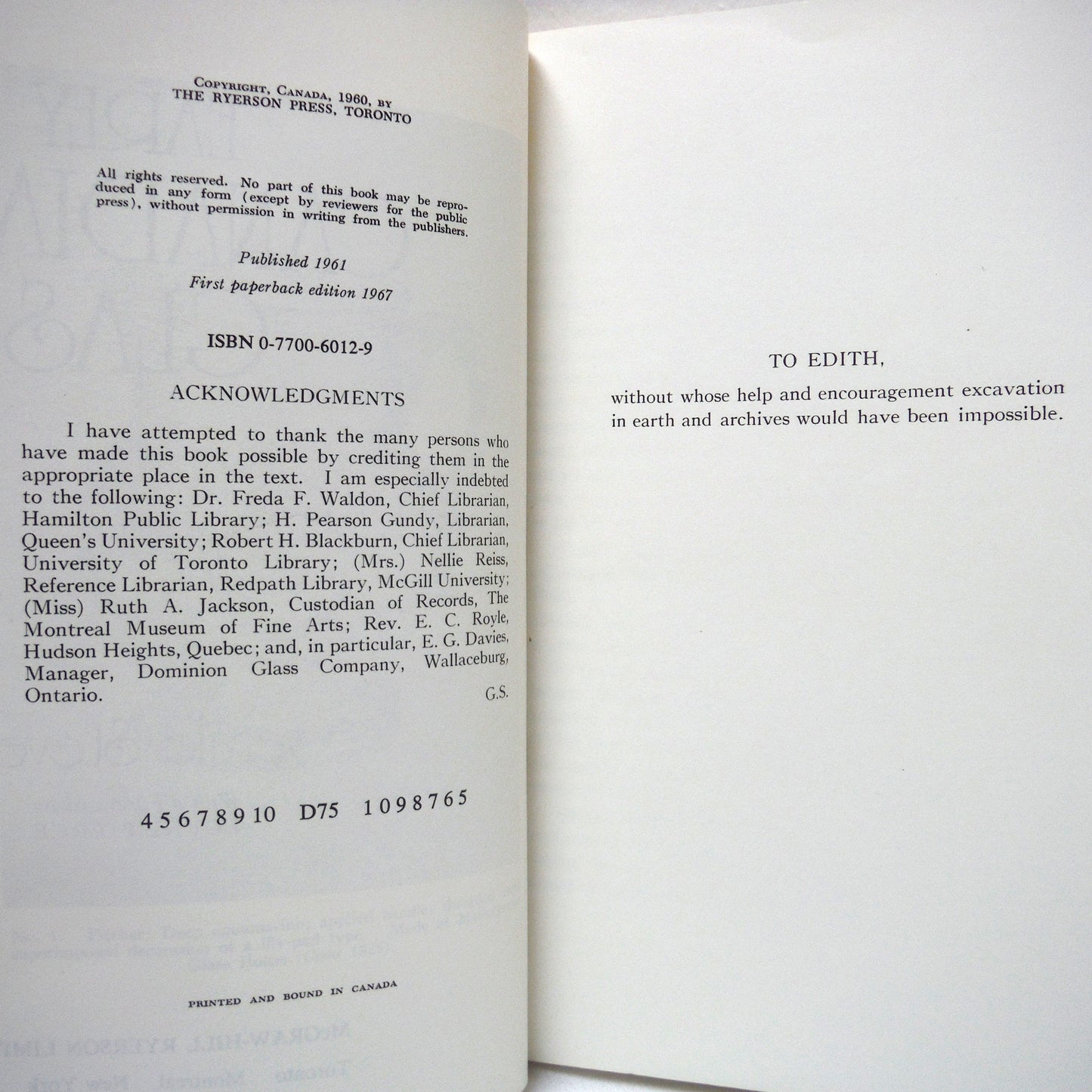 EARLY CANADIAN GLASS POCKET GUIDE, by Gerald Stevens (1967 1st PB Ed.)
