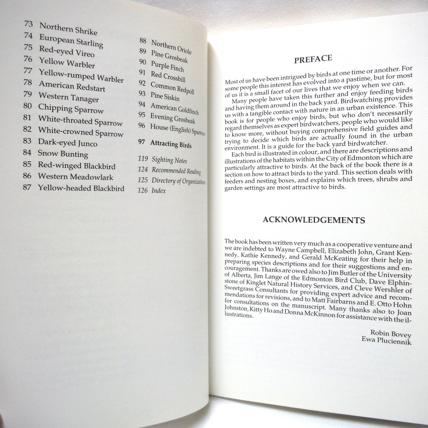 BIRDS OF EDMONTON, The Revised Guide by Robin Bovey (1995 Revised)