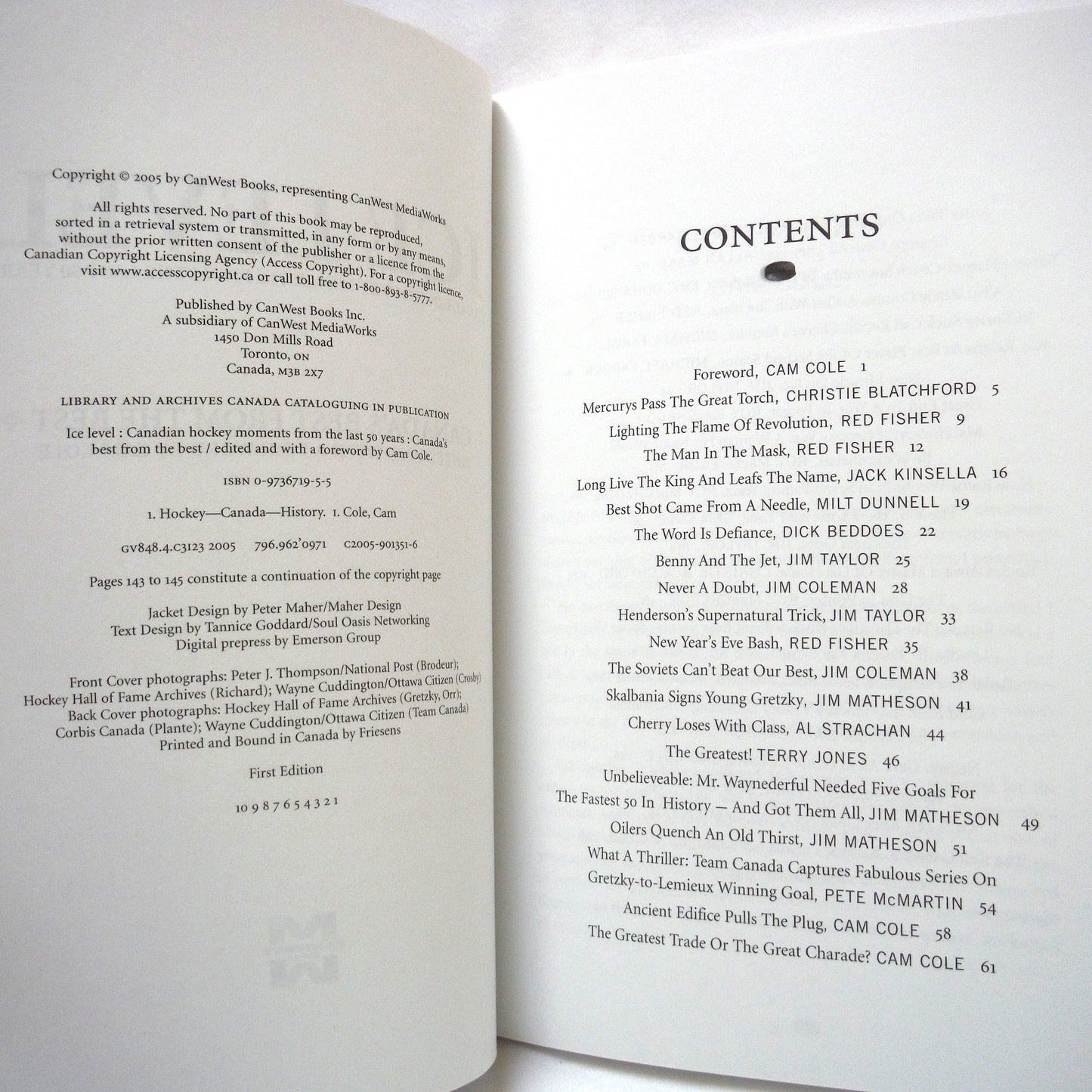ICE LEVEL: Greatest Hockey Stories From The Last 50 Years, CANADA'S BEST FROM THE BEST, Edited by Cam Cole (2005 1st Ed.)