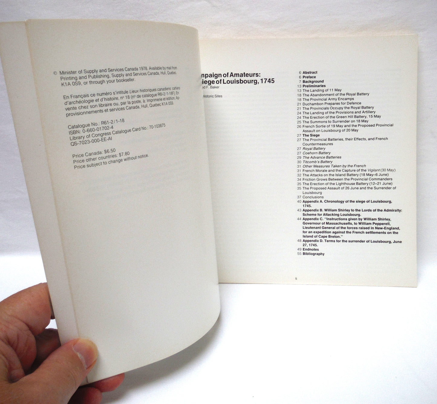 CANADIAN HISTORIC SITES: Contributions from the Fortress of Louisbourg No. 3, by Indian and Northern Affairs (1978 1st Ed.)