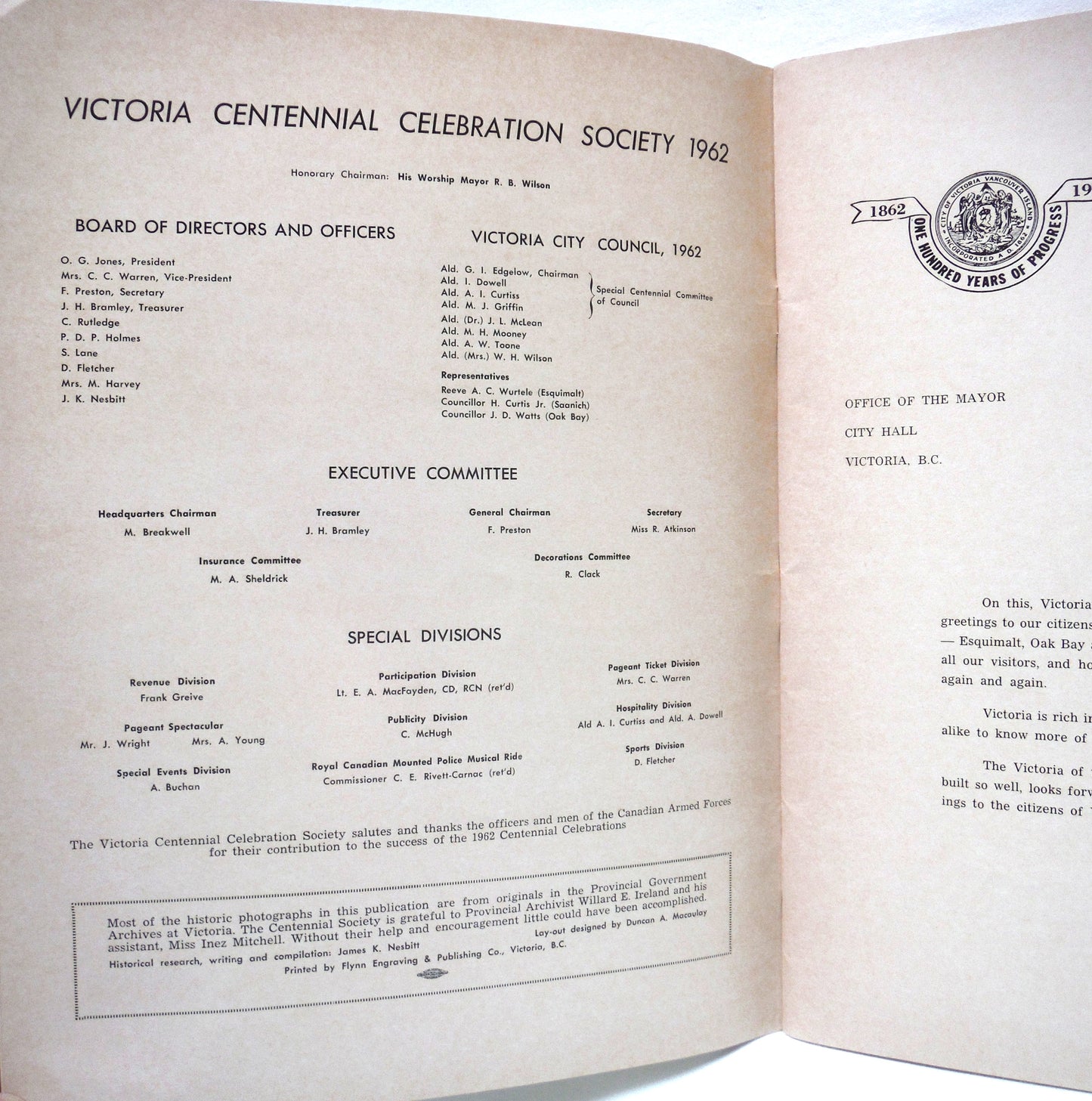 VICTORIA HISTORICAL REVIEW: One Hundred Years of Progress Centennial Celebrations 1862-1962 (1962 1st Ed.)