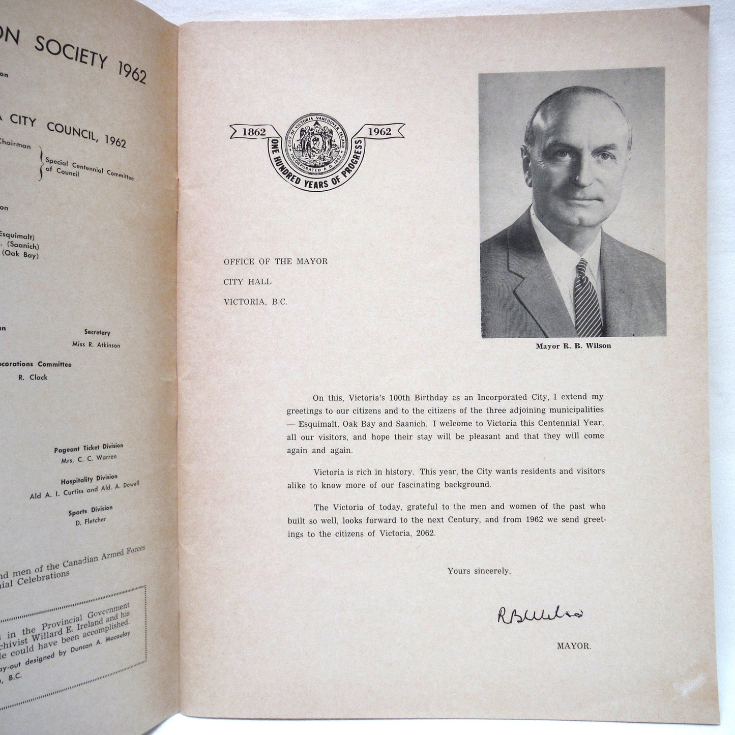 VICTORIA HISTORICAL REVIEW: One Hundred Years of Progress Centennial Celebrations 1862-1962 (1962 1st Ed.)