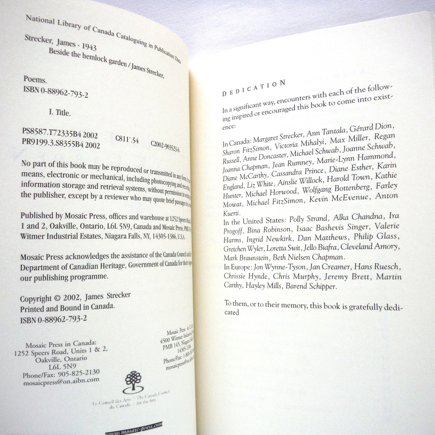 BESIDE THE HEMLOCK GARDEN, On Live and Rights, Poetry by James Strecker (1st Ed. SIGNED)